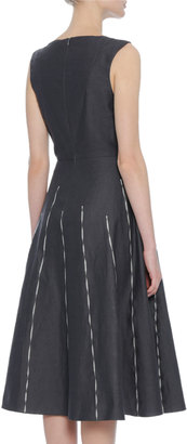 Bottega Veneta Sleeveless Embroidered Linen Dress, Dark Gray