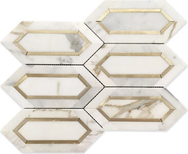 Tile & Top Calacatta Gold With Metal Elongated Hexagon 12-In X 12-In Waterjet Mosaic Wall Tile(1-Sq. Ft/ Piece)