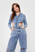 Thumbnail for your product : Nasty Gal Womens Cropped Cut Out Zip Sweatshirt - Blue - M