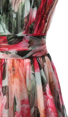 Dolce & Gabbana Camelia Print Silk Organza Bustier Dress