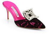 Thumbnail for your product : Manolo Blahnik Borli Crystal Satin & Suede Lace Mules