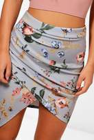 Thumbnail for your product : boohoo Petite Emma Rose Print Ruched Slinky Mini Skirt