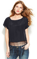 Thumbnail for your product : MICHAEL Michael Kors Short-Sleeve Fringe Crop Top