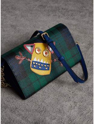 Burberry Creature AppliquÃ© Tartan Leather Wallet with Chain