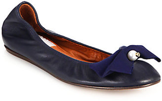Lanvin Pearl & Bow Leather Ballet Flats