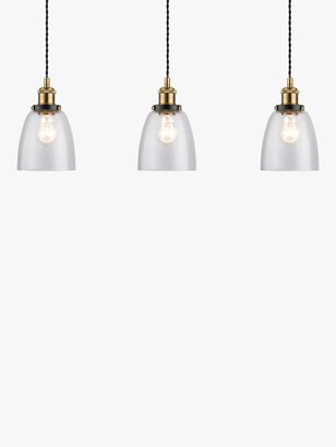 John Lewis & Partners 3 Glass Pendant Diner Ceiling Light, Clear/Brass