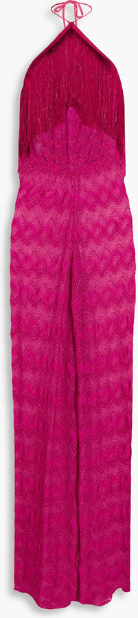 Missoni Fringed metallic crochet-knit halterneck jumpsuit