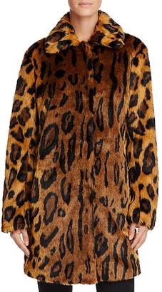 GUESS Abigal Leopard Print Faux Fur Coat