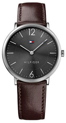 Tommy Hilfiger Analog Grey Dial Brown Leather Strap Watch