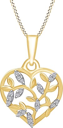 Samaira Jewelry White Natural Diamond Olive Leaf Heart Pendant