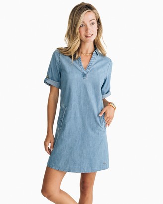 blue chambray shirt dress