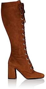 Prada Women's Suede Lace-Up Knee Boots-Camel
