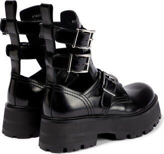 ALEXANDER MCQUEEN Cutout Buckled Leather Ankle Boots in Black