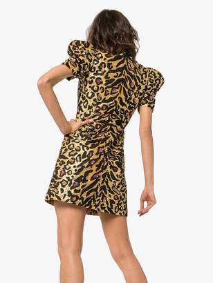Moschino leopard print poof sleeve sequin mini dress