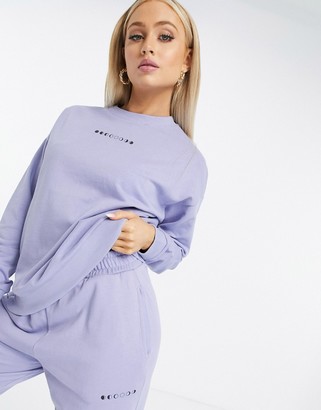 ASOS DESIGN Hourglass tracksuit oversized sweatshirt / oversized trackies with mini graphic in lilac