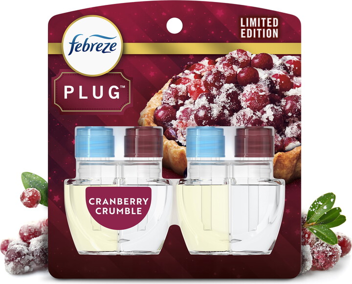 Febreze Plug In Air Freshener, Odor-Fighting Scented Oil Refill, Cranberry Crumble Scent, 2 Refill