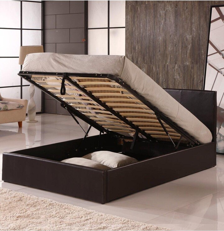 Modernique Ottoman Double Storage Bed Faux Leather with Gas Lift Up