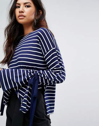 Missguided Stripe Tie Cuff Long Sleeve Top