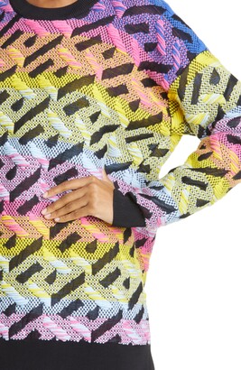 Versace Greca Monogram Jacquard Crewneck Wool Blend Sweater Pink