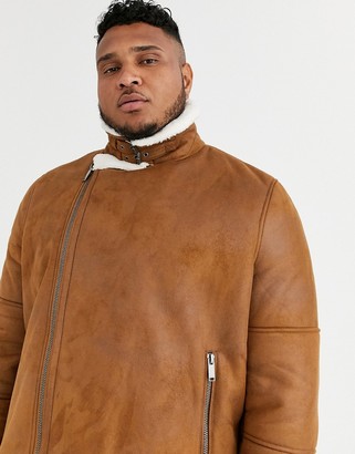 Burton Menswear Big & Tall shearling jacket in brown