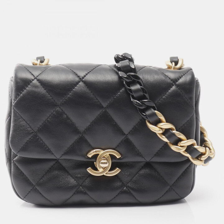 Chanel Lacquered Chain Flap Mini Black Lambskin Quilted Shoulder Bag