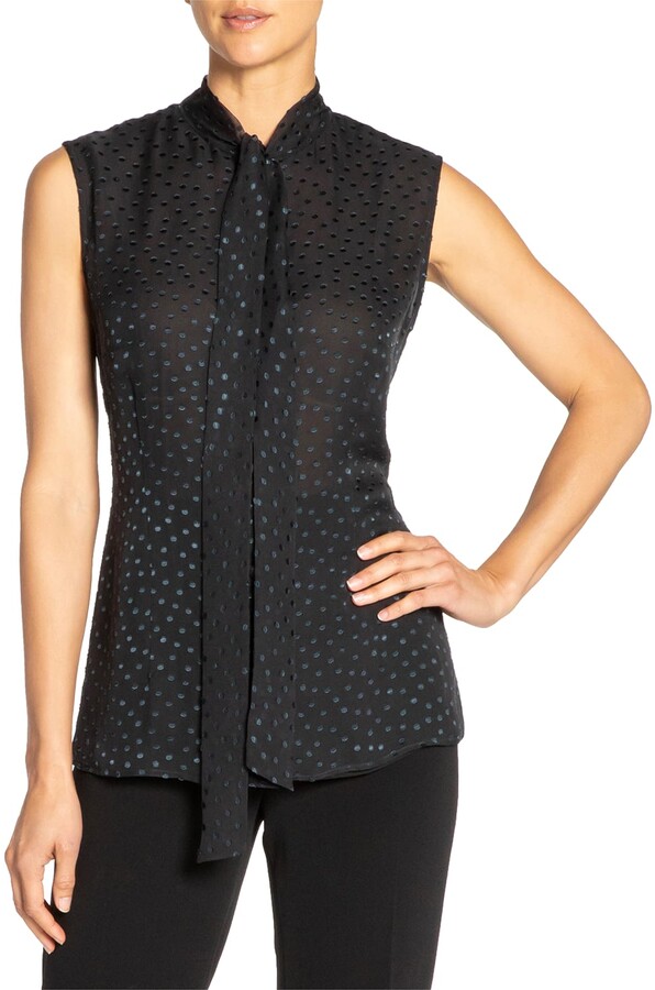 black high neck sleeveless blouse