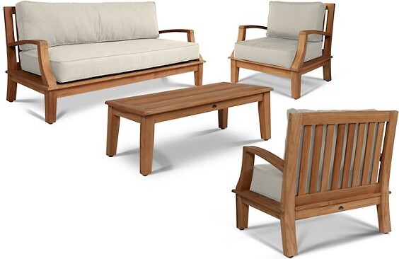 HiTeak Furniture Grande 4-Piece Teak Outdoor Patio Deep Seating Set in Beige