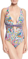 Thumbnail for your product : Trina Turk Jungle-Beach Print Cross-Back One-Piece Swimsuit