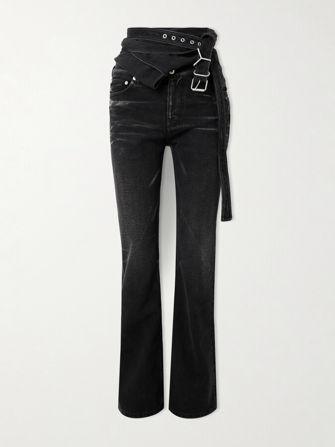 Y/Project Belted Bleached Low-rise Flared Jeans - Black