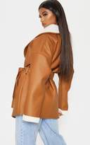Thumbnail for your product : PrettyLittleThing Black Aviator PU Tie Waist Long Sleeve Jacket