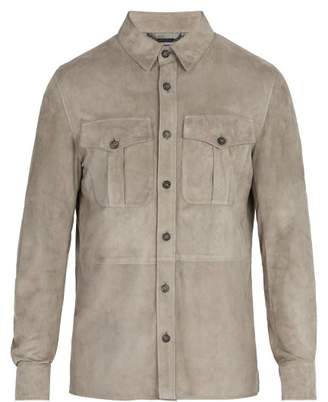 Ralph Lauren Purple Label Barron Point Collar Suede Jacket - Mens - Grey