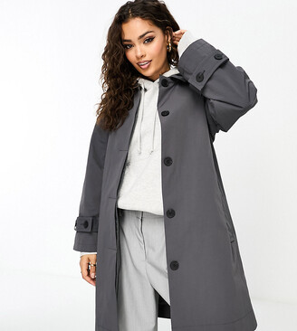 ASOS DESIGN oversized rubberized rain hooded trench with belt