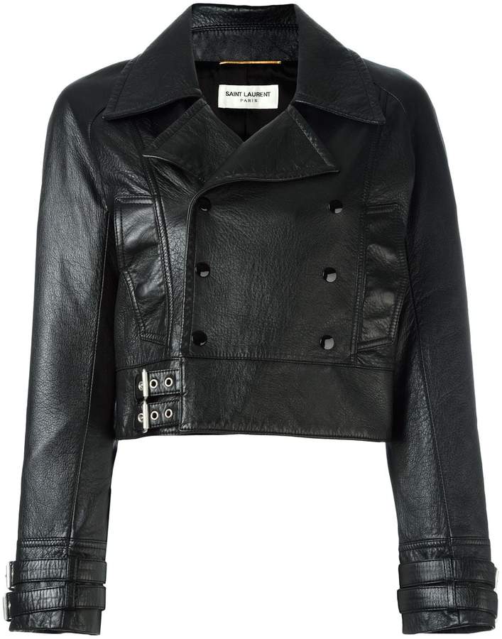 Saint Laurent cropped leather biker jacket - ShopStyle Clothes and Shoes