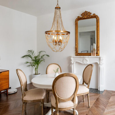 4 - Light Unique / Statement Empire Chandelier With Beaded Accents