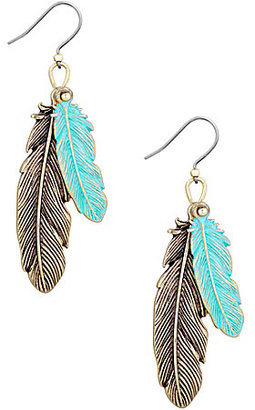 Lucky Brand Patina Feather Drop Earrings