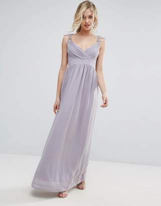 Club L Bridesmaid Pleated Maxi Dress With Crochet Lace Straps