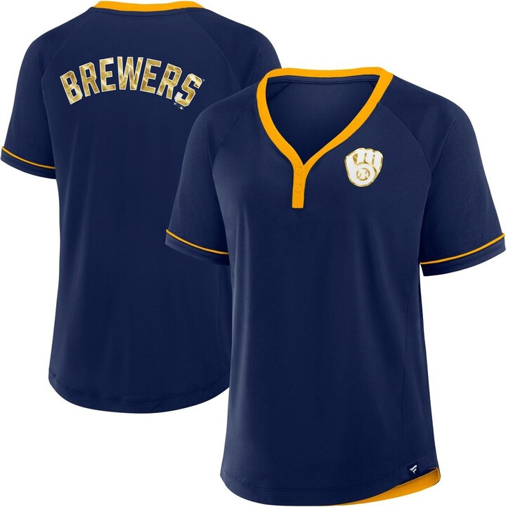 Fanatics Women's Navy Milwaukee Brewers League Diva Star Raglan V-Neck T-Shirt
