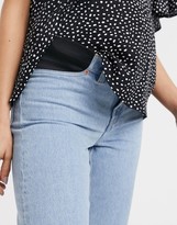 Thumbnail for your product : ASOS Maternity DESIGN Maternity Recycled Florence authentic straight leg jeans in blue wash with rip and raw hem side waistband
