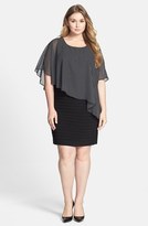 Thumbnail for your product : Adrianna Papell Dot Print Capelet Banded Sheath Dress (Plus Size)