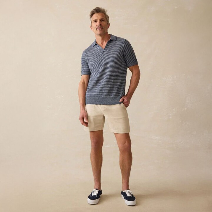 Faherty Men's Linen Short Sleeve Sweater Polo, Small, Cayman Navy Feeder