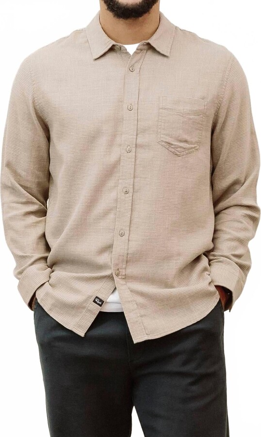 Rails Wyatt Cedar Houndstooth Fleece Button Up Shirt In Beige
