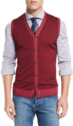 Kiton Washed Cashmere Sweater Vest, Red