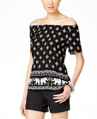 INC International Concepts Printed Off-The-Shoulder Peasant Top, Only at Macy's