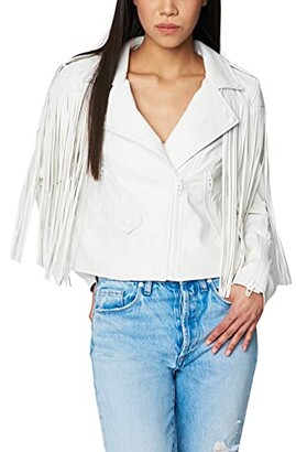 Blank NYC Women's Vegan Leather Fringe Moto Jacket White Medium (45IJ5836)  - ShopStyle