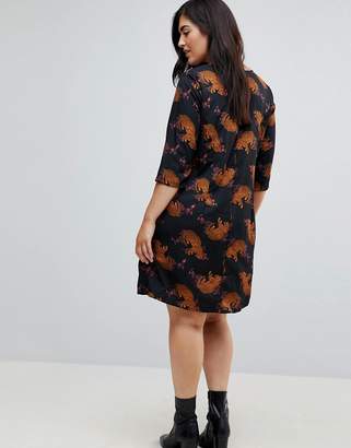 Junarose Leopard Placement Print Shift Dress With 3/4 Sleeve