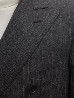 Caruso Double-breasted Peak-lapel Pinstriped Wool Jacket - Grey