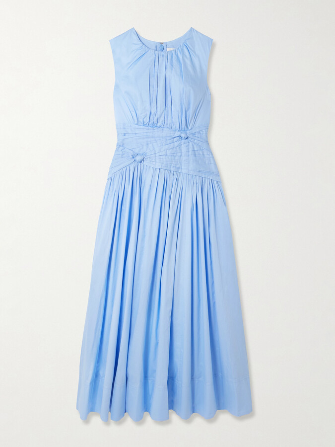 Aje - Agatha Knotted Gathered Cotton-poplin Midi Dress - Blue