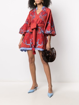 Yuliya Magdych Rose Embroidered Tie-Waist Dress