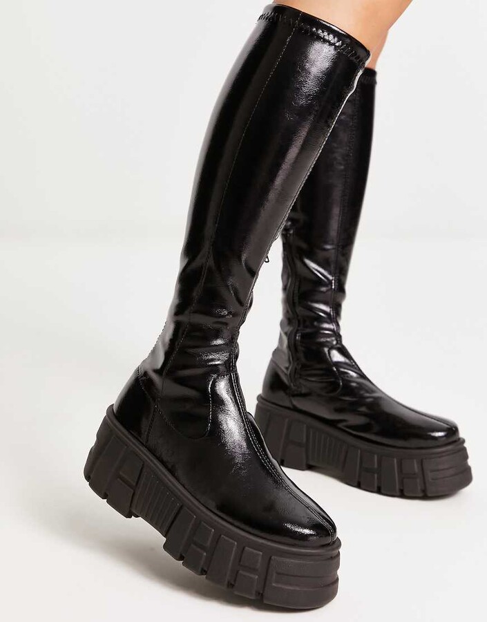 Chunky Boots Asos Stretch Knee High Boots Topshop Riya Knee High