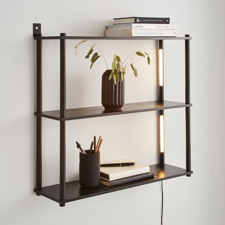 Dunelm Cole Wall Unit with LED Lights Black Black ShopStyle Bookcases & Shelves